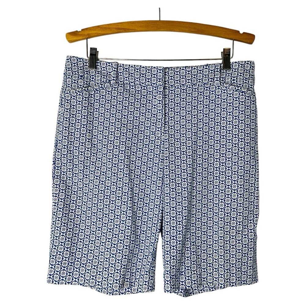 Talbots blue white floral medallion Bermuda preppy trouser shorts 8